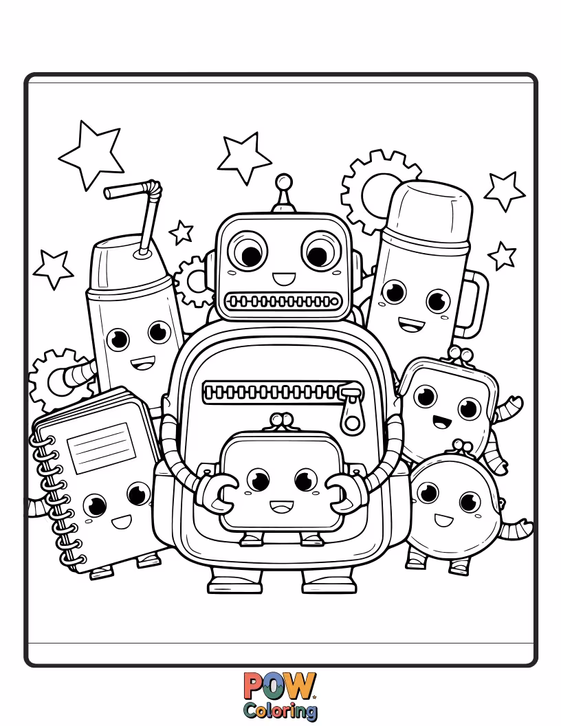 Free coloring page of Futuristic robot-themed bags with gears and circuits, ready for a dose of creative tech and playful exploration.