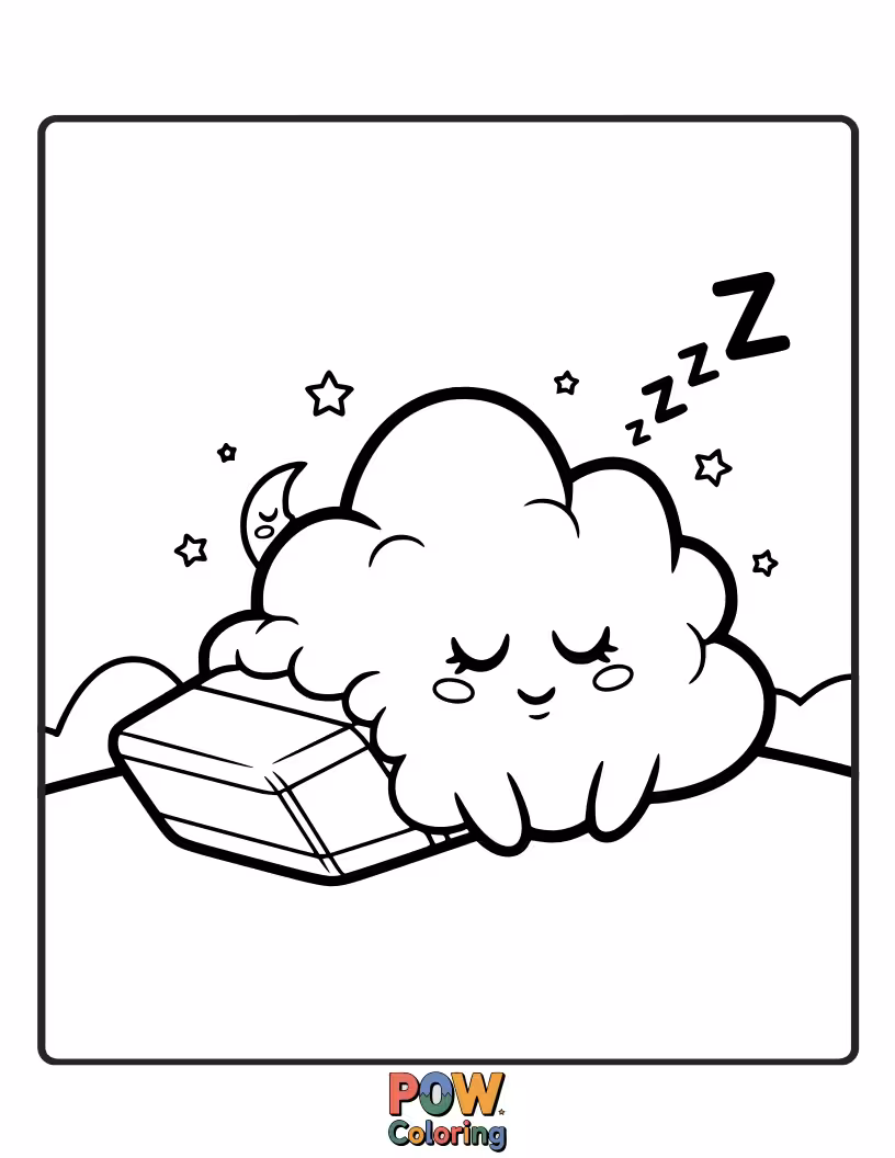 Free coloring page of A peaceful eraser curled up on a fluffy cloud, dreaming sweet dreams.