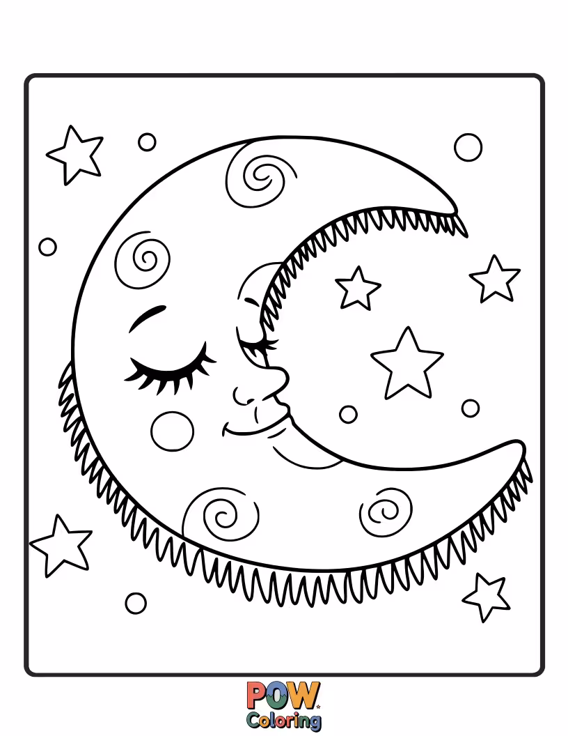 Free coloring page of A tranquil rug shaped like a crescent moon, with closed eyes. Perfect for a calming and beautiful coloring experience.
