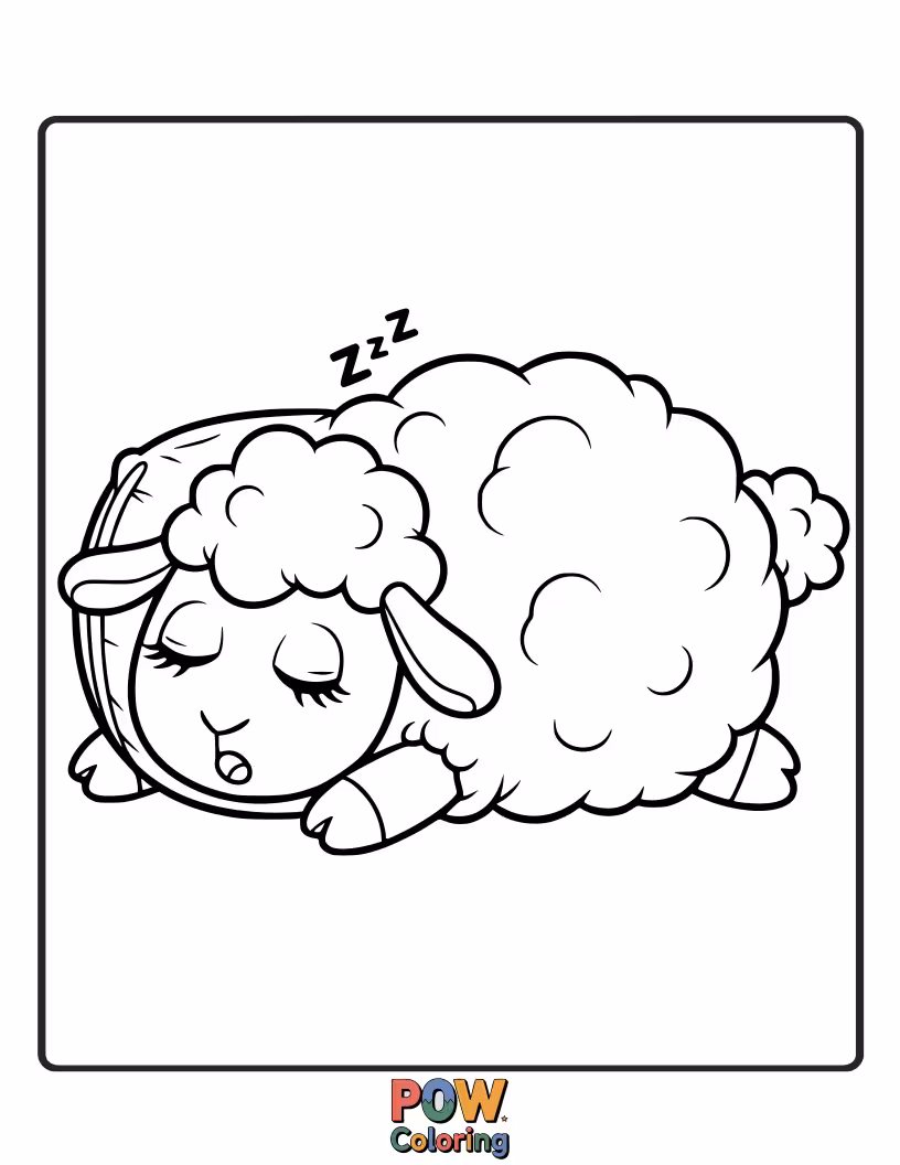 Free coloring page of A fluffy sheep pillow with soft, woolly texture. Count its peaceful slumber as you color its gentle form.