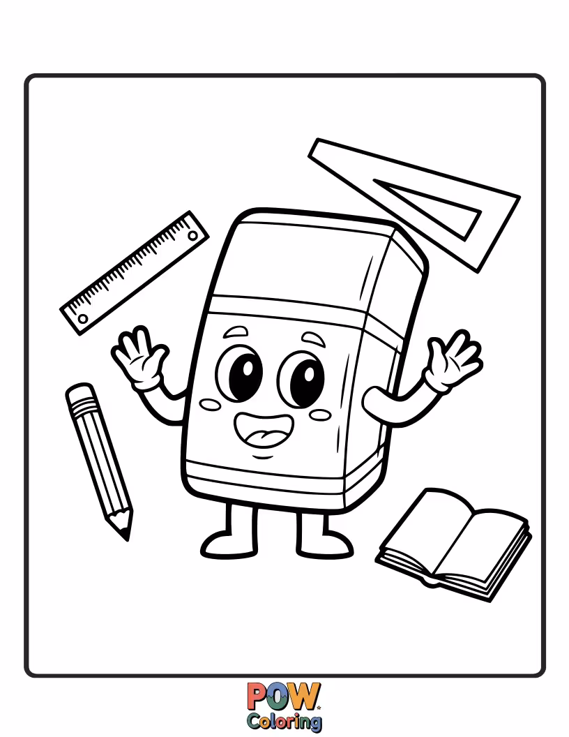Free coloring page of A cheerful eraser with a big smile and rosy cheeks.