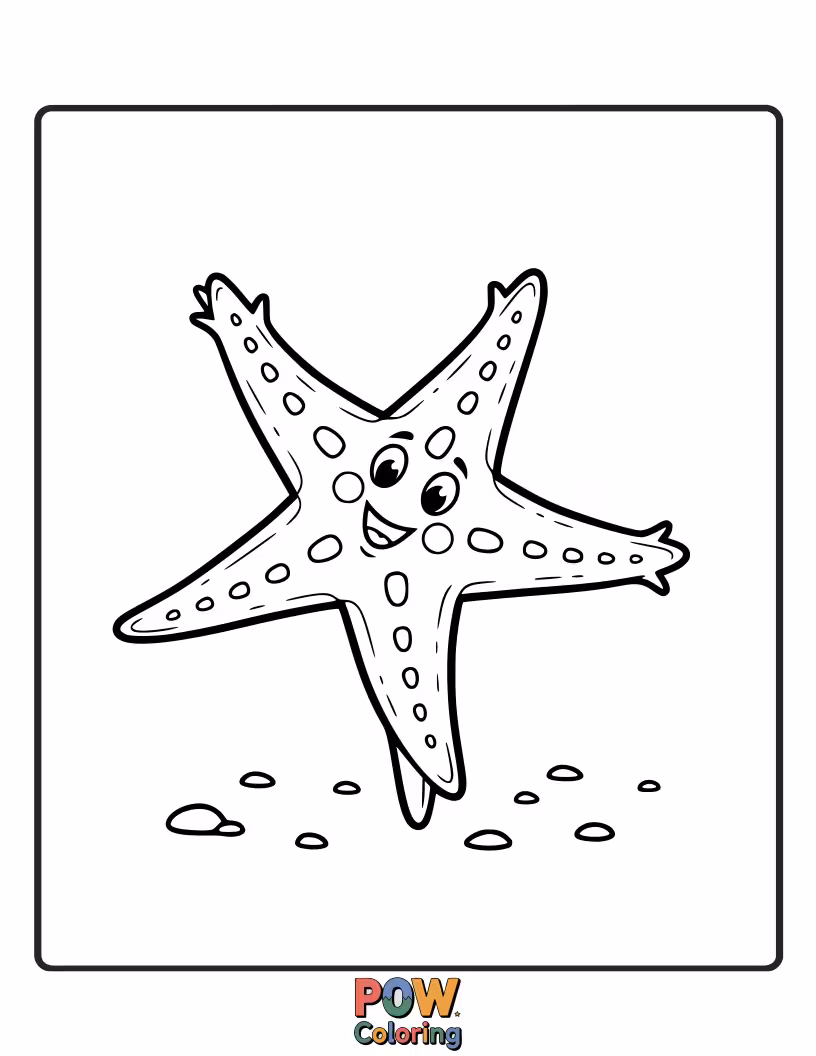 Free coloring page of A graceful starfish twirling with elegant fins, surrounded by flowing seaweed and shimmering water.