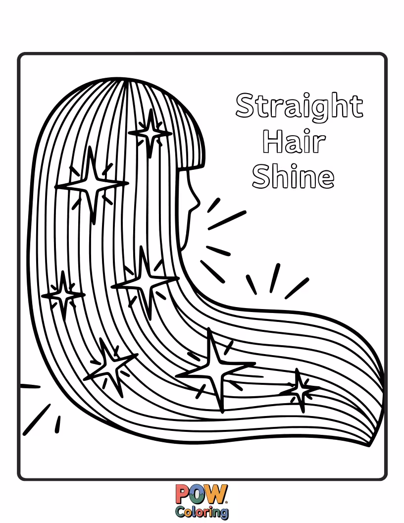 Free coloring page of Sleek, straight hair with a subtle shimmer line.