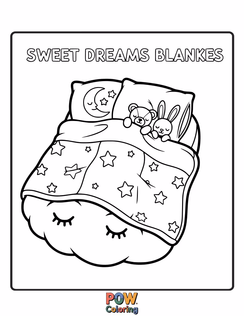 Free coloring page of A simple, elegant blanket with subtle "sweet dreams" text incorporated into the design.