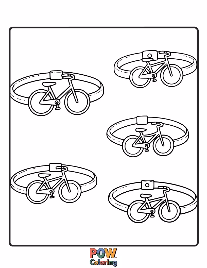Free coloring page of Miniature bicycles are the adorable charms on this bracelet, perfect for adventure lovers. Ride into fun.