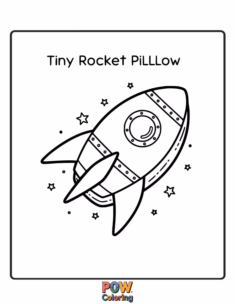 Free coloring page of A sleek rocket pillow pointed towards the stars. Color its speedy trajectory and cosmic dreams.