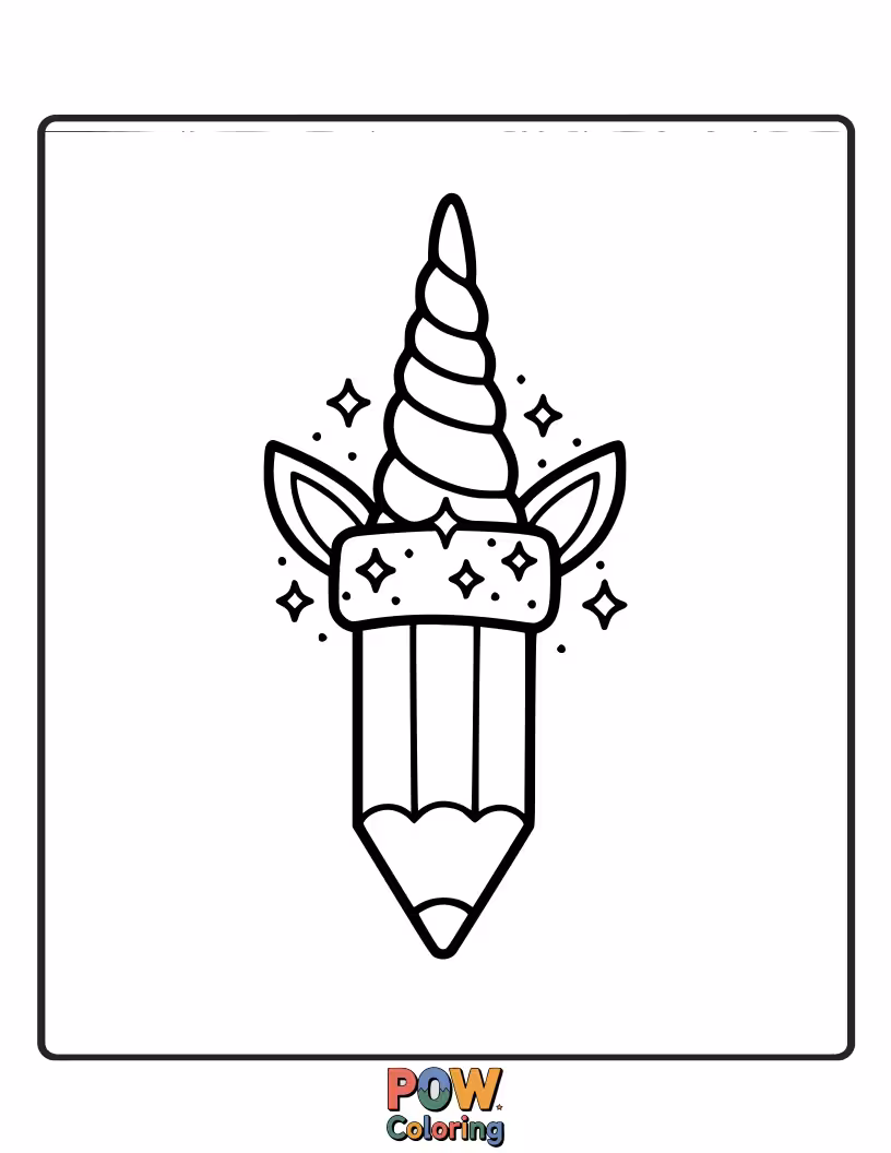 Free coloring page of A majestic pencil with a shimmering unicorn horn, ready to draw fantastical creatures and dreams.