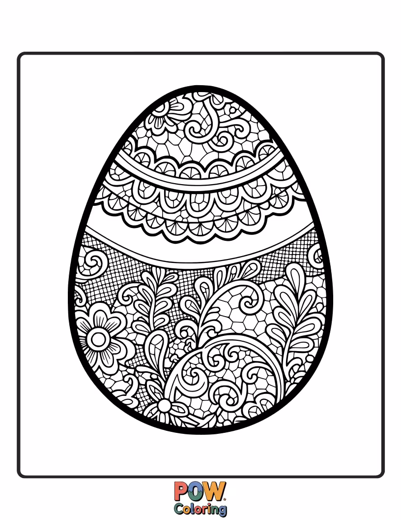 Free coloring page of An egg decorated with delicate, intricate lace patterns, offering a beautiful and sophisticated coloring challenge.