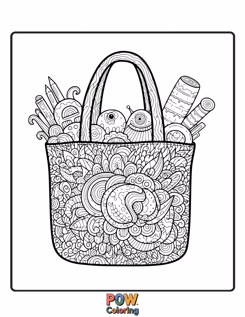 Free coloring page of Cute tote bags adorned with whimsical patterns, perfect for a touch of everyday magic and creative expression.
