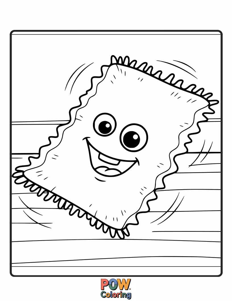 Free coloring page of A whimsical rug with a big, slightly lopsided smile. Perfect for adding cheerful colors to a happy, wobbly home.