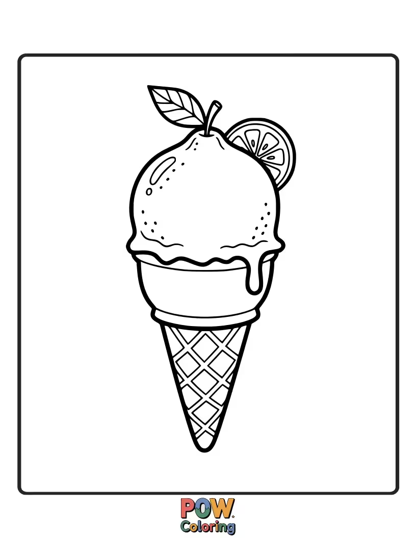 Free coloring page of A sweet lemon topping a delicious ice cream cone. A delightful and tasty treat for coloring.