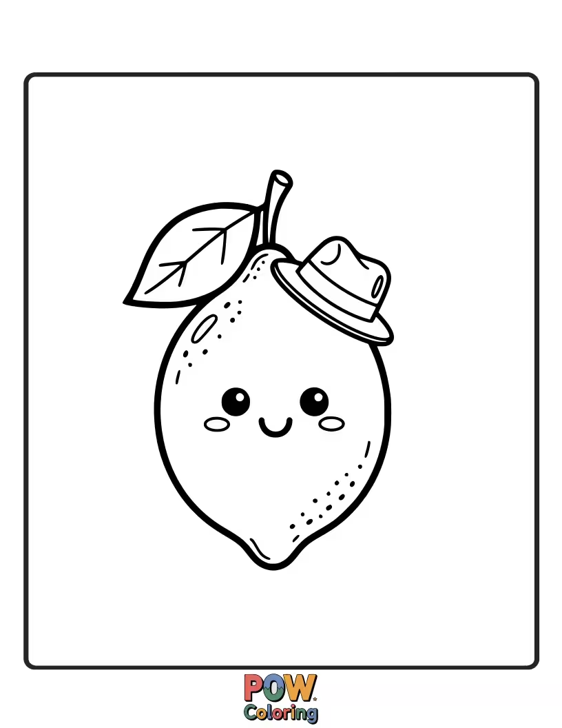 Free coloring page of A dapper lemon sporting a miniature, stylish hat. Adds a touch of personality and charm.