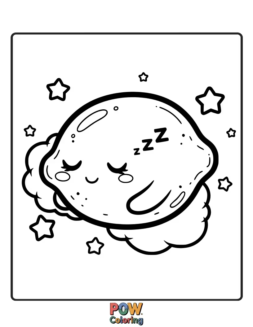 Free coloring page of A gentle lemon nestled on a fluffy cloud, dreaming sweet dreams. Ideal for a peaceful and calm coloring session.