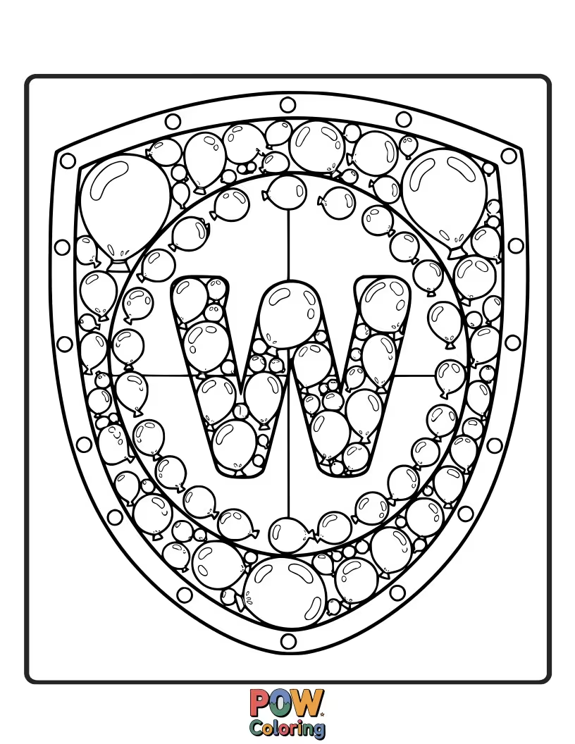 Free coloring page of A round water balloon acting as a knight's shield, complete with a tiny lance.