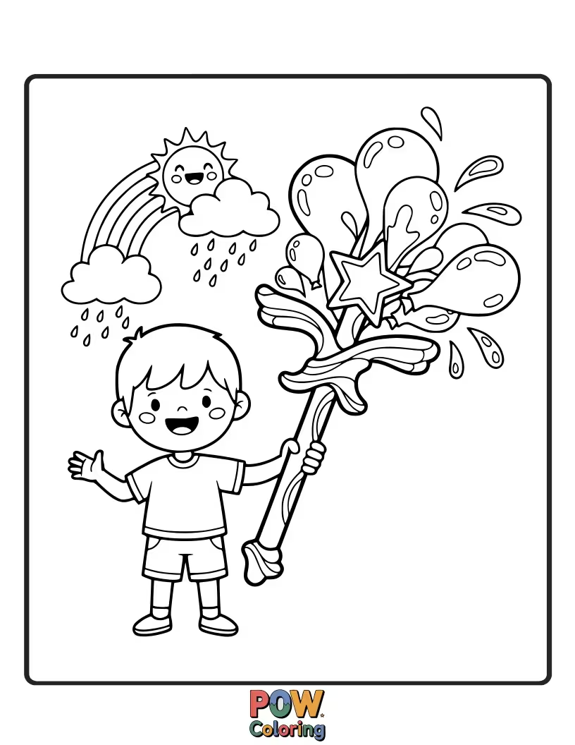Free coloring page of A water balloon on the end of a starry wand, ready to cast colorful spells.