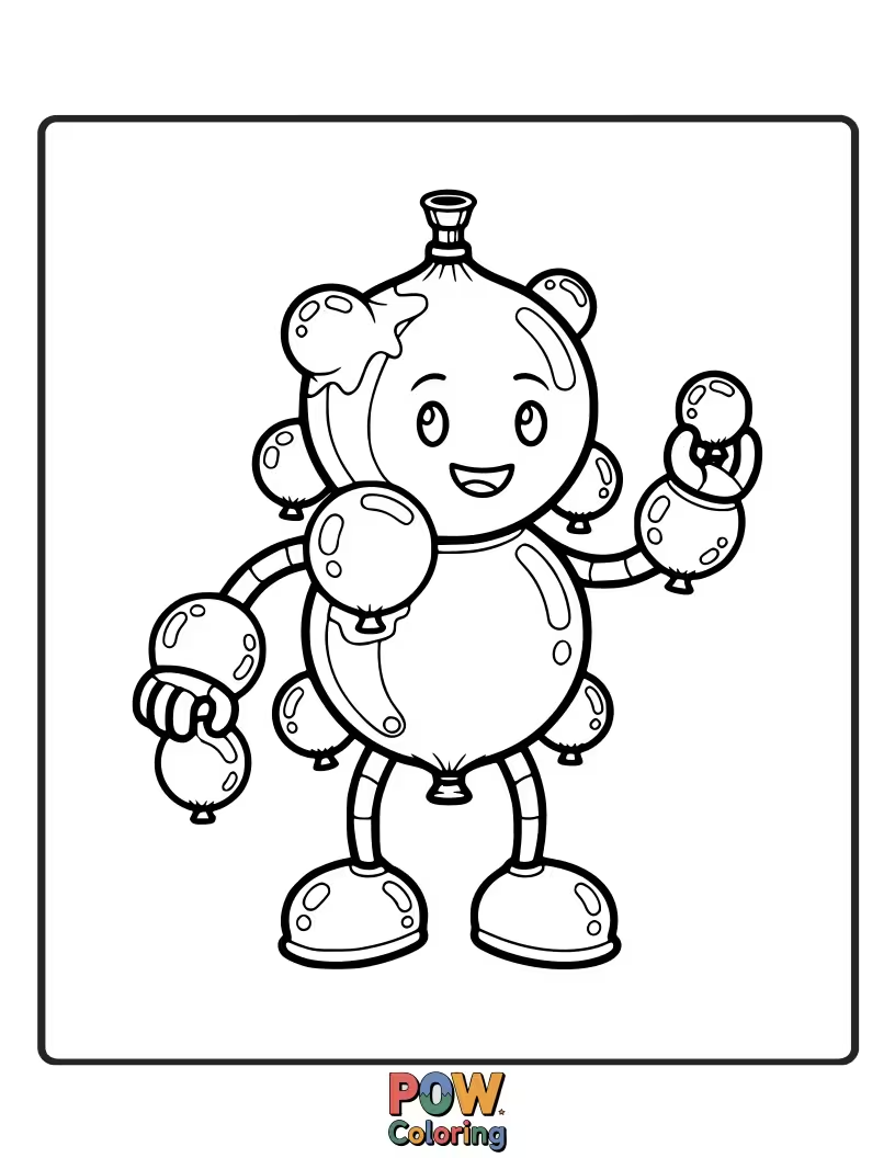 Free coloring page of A cute, simple robot constructed from a few round water balloons. Friendly and fun.