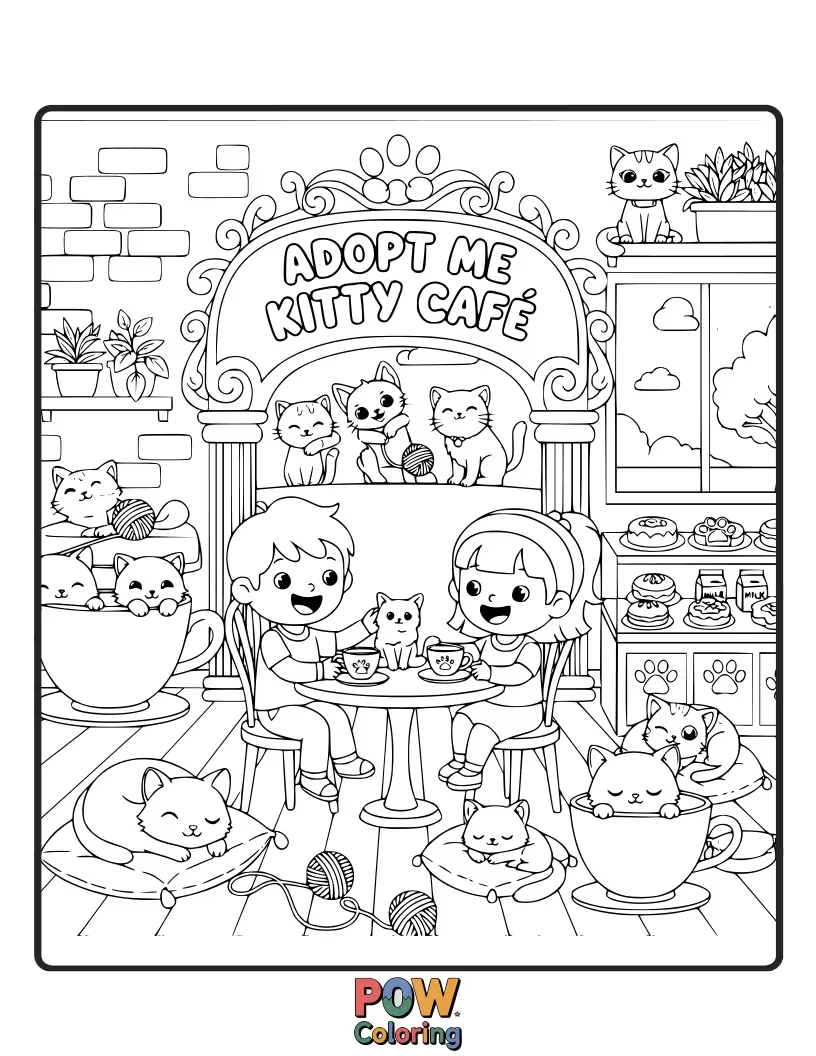 Free coloring page of An adorable kitten peeking out from a steaming teacup, with little paw prints around. Cozy and sweet for coloring!