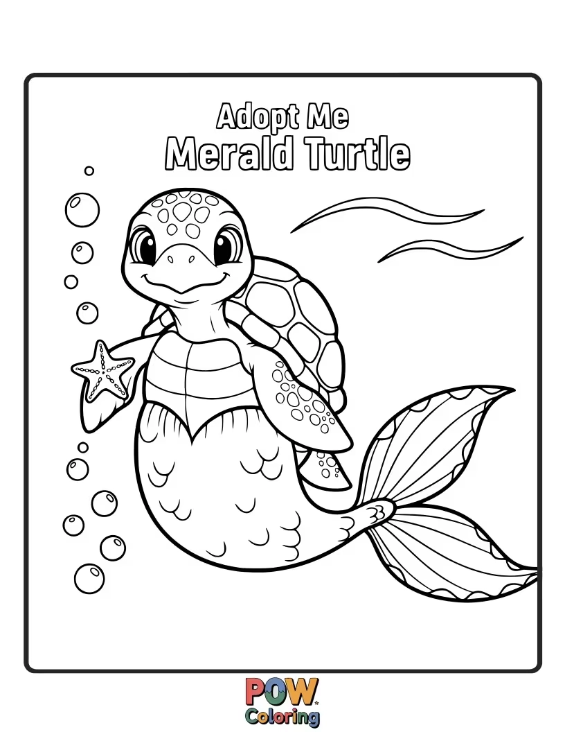 Free coloring page of A gentle sea turtle adorned with a seashell crown and flowing fins. A peaceful underwater friend to color.