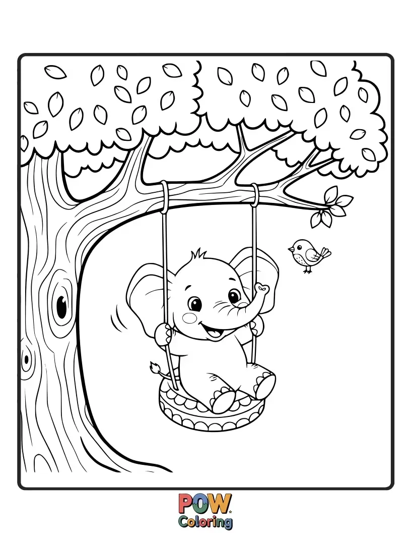 Free coloring page of A fluffy bunny and a shy squirrel share a cozy swing, enjoying a sunny day together amidst colorful flowers.