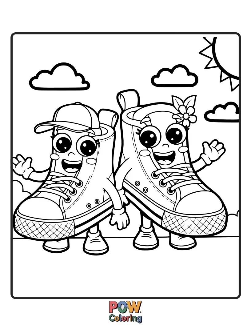 Free coloring page of An adorable sneaker pals were playing friendly on a sunny day.