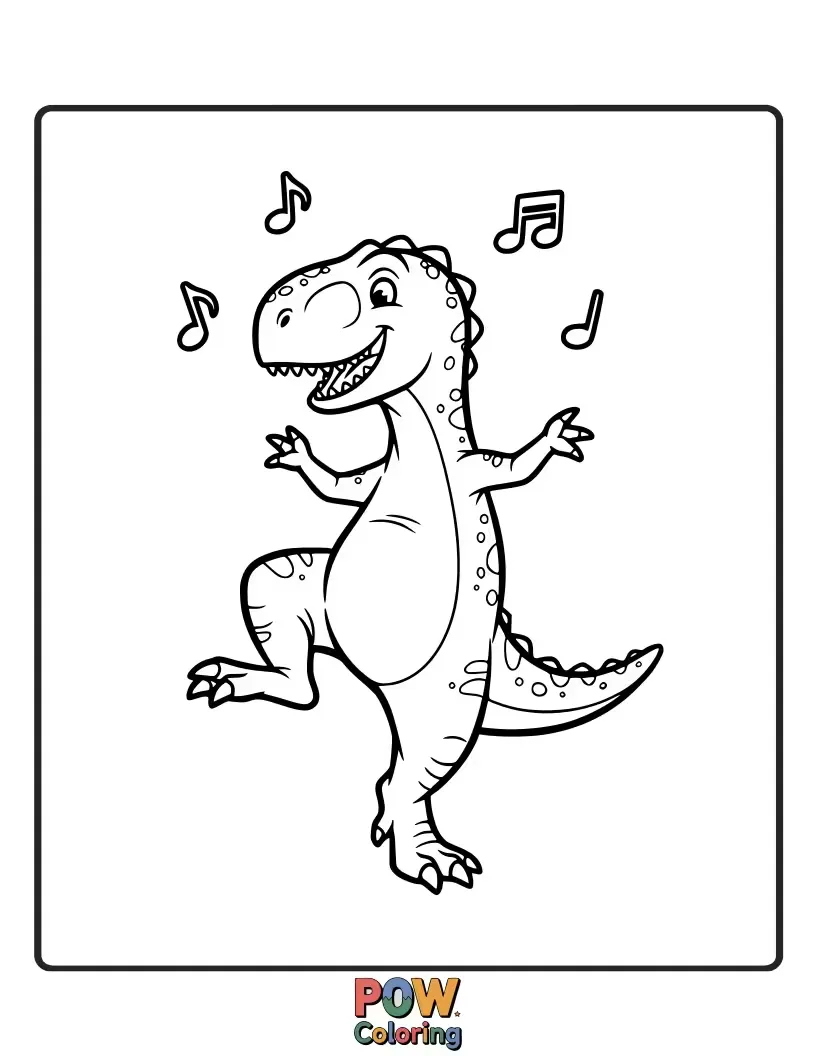 Free coloring page of This graceful Allosaurus strikes a ballet pose, en pointe. A wonderfully artistic and elegant dinosaur.