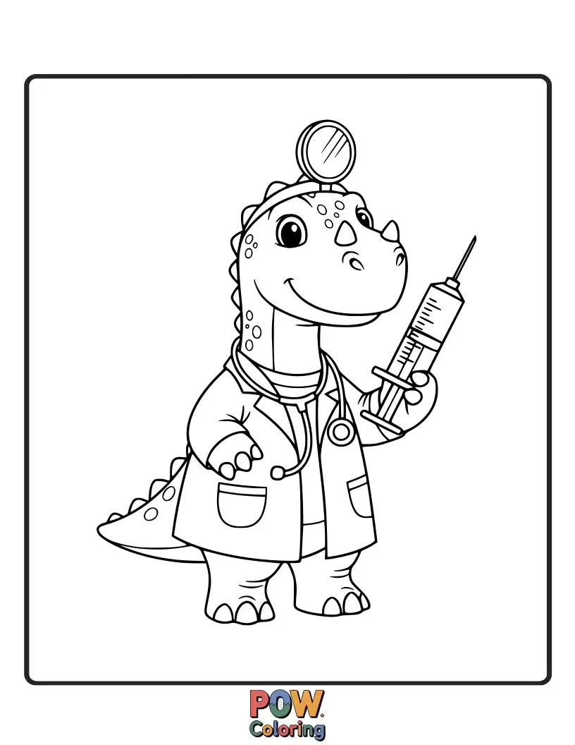 Free coloring page of This caring Allosaurus wears a stethoscope, ready to heal boo-boos with a gentle touch. A compassionate dino!