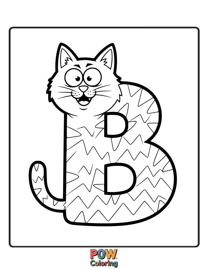 Free coloring page of playful cat creatively designed as the letter B