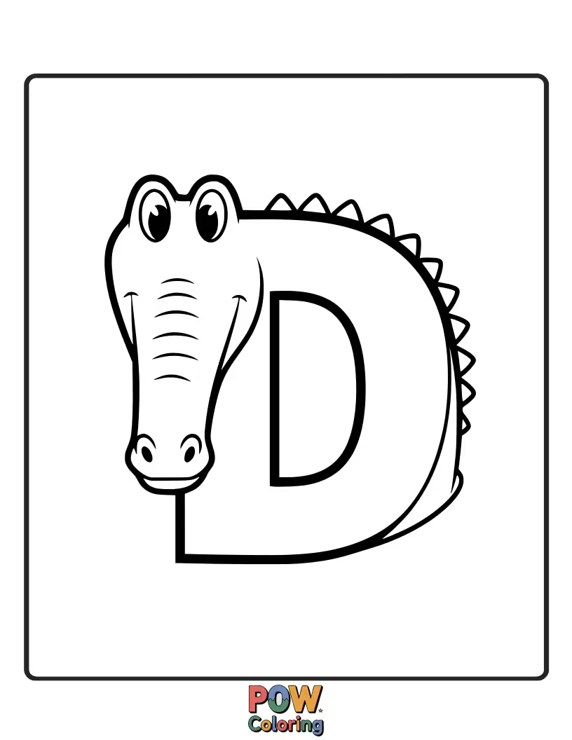 Free coloring page of cheerful alligator cleverly crafted as the letter D