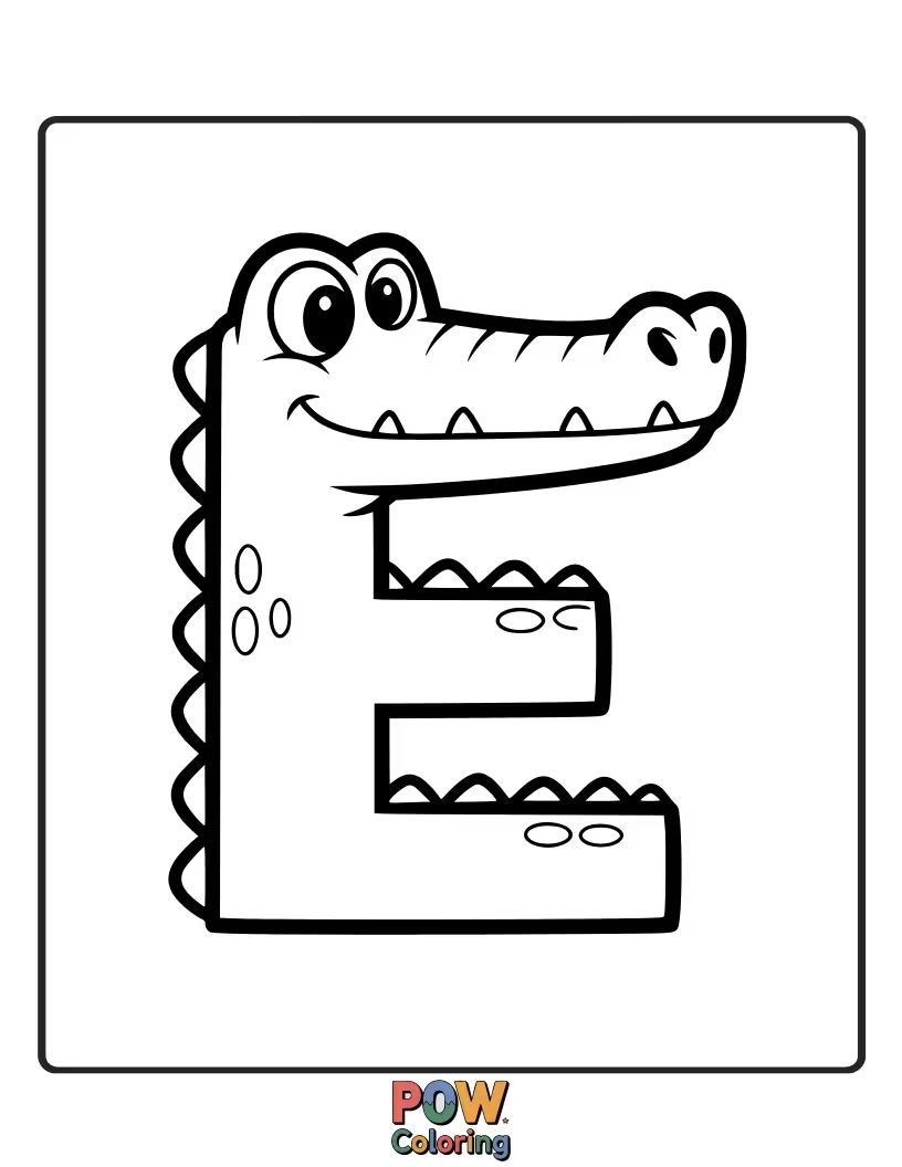 Free coloring page of lovable alligator made to resemble the letter E