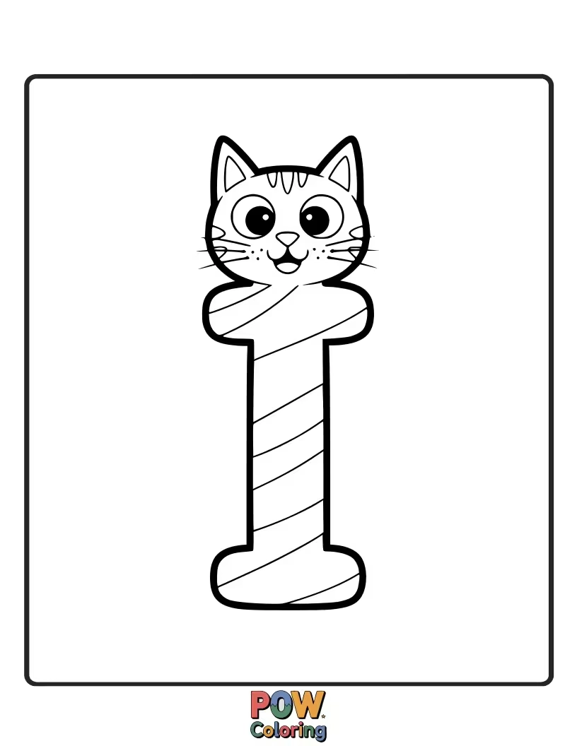 Free coloring page of friendly cat cleverly created as the letter I