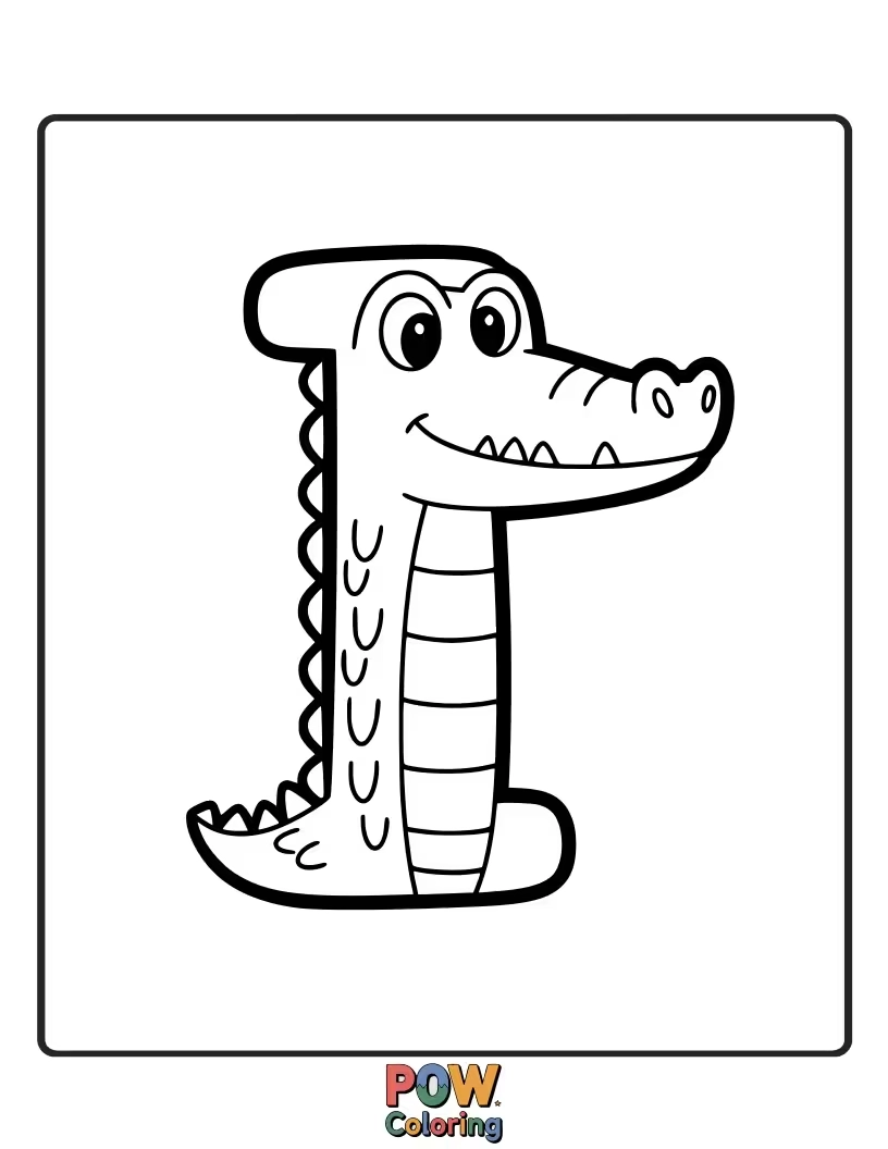 Free coloring page of delightful alligator cleverly formed like the letter I