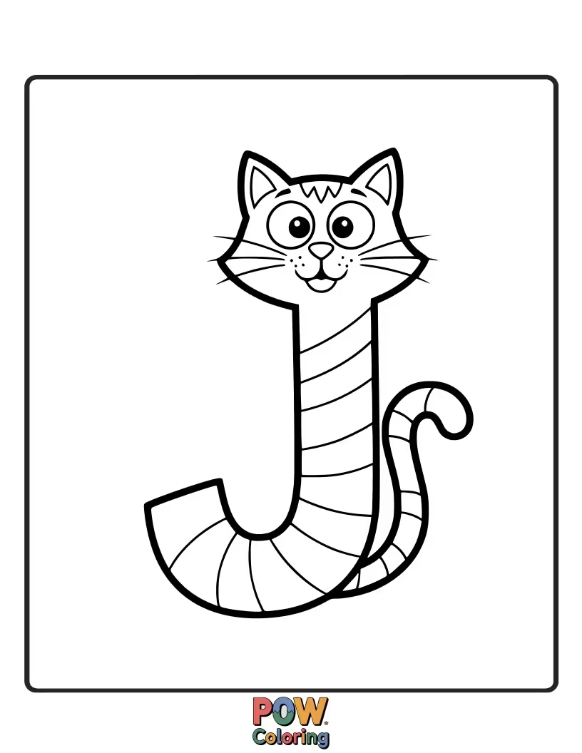 Free coloring page of adorable kitten formed perfectly into the letter J