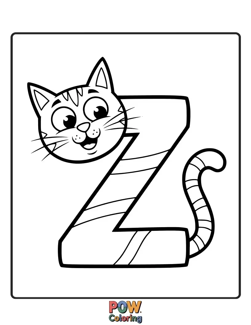 Free coloring page of cute cat perfectly drawn to match the letter Z