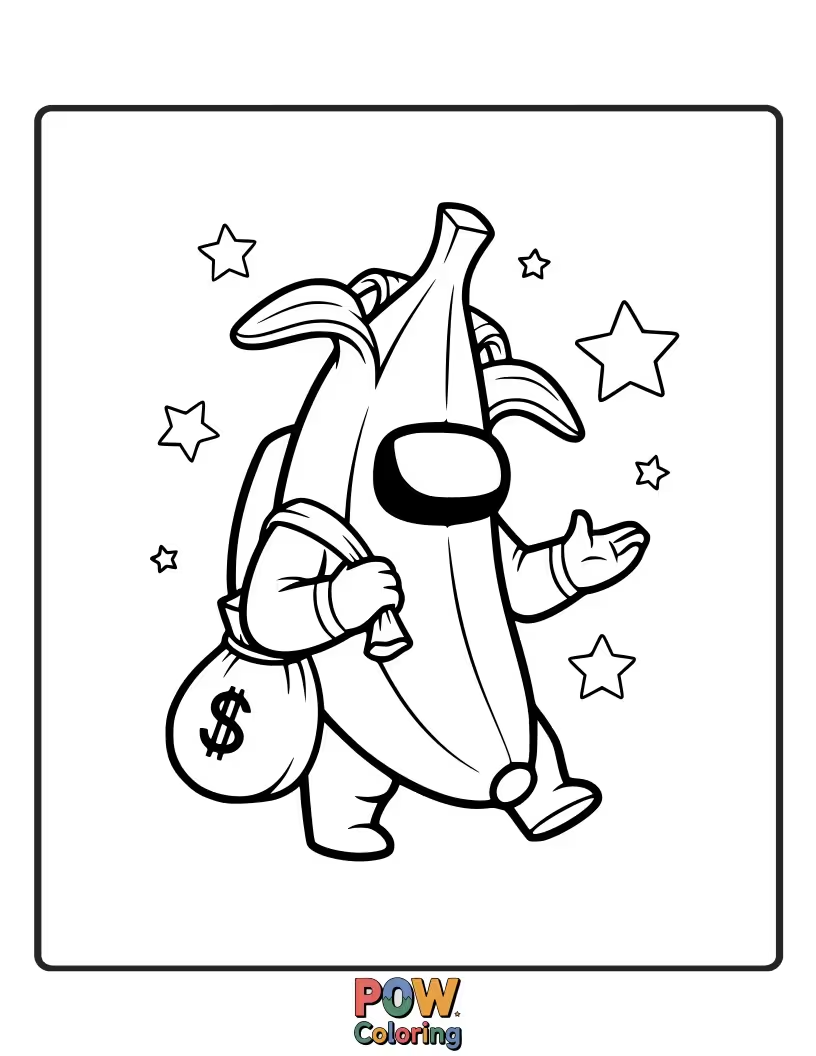Free coloring page of An imposter dressed in a ridiculous banana suit, trying to blend in.
