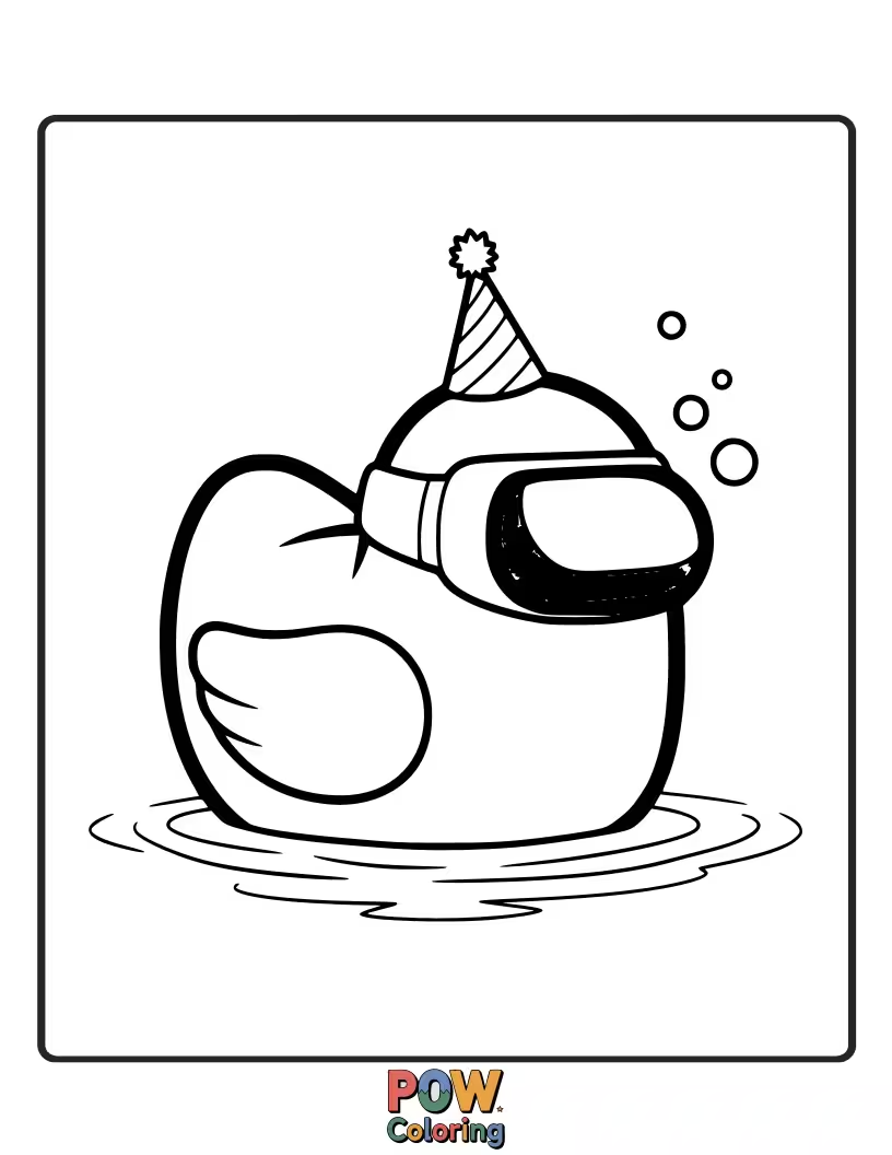 Free coloring page of A crewmate joyfully hugging a ridiculously large rubber ducky.