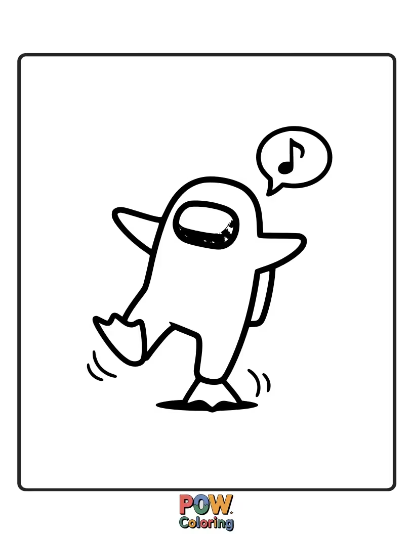 Free coloring page of Crewmates doing a silly penguin-themed workout routine.