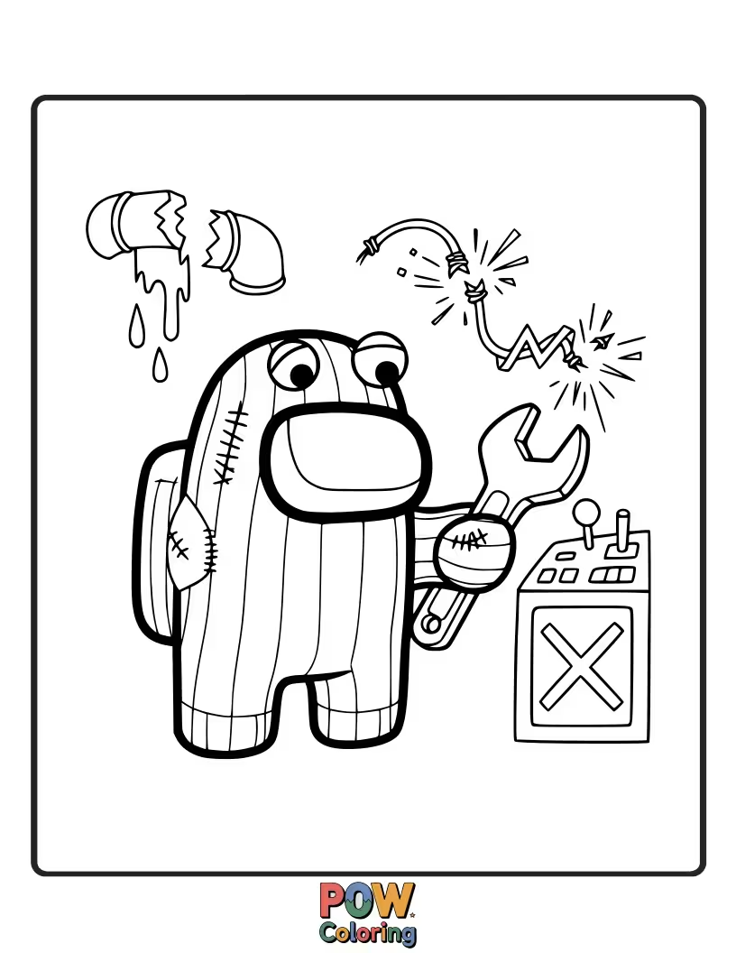 Free coloring page of A sock puppet revealing the imposter's hiding spot in a vent.