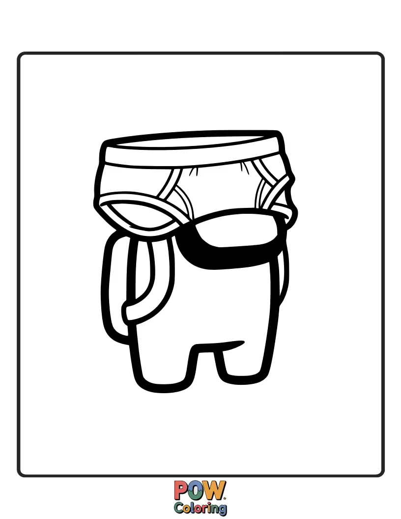 Free coloring page of A crewmate accidentally wearing a pair of underwear on their head as a hat.