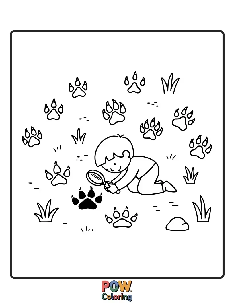 Free coloring page of Different animal footprints in the dirt. Learn to identify common animal tracks in the wild.