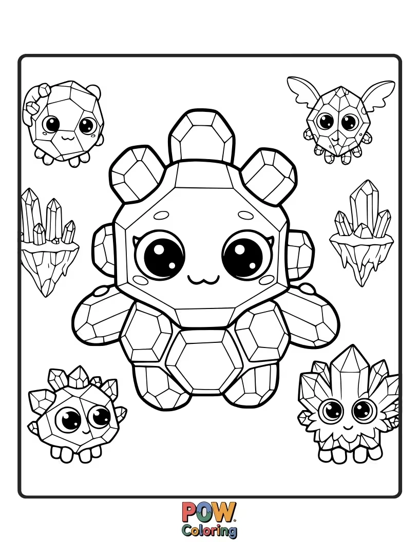 Free coloring page of Adorable creatures made of colorful, shimmering arcane crystals.
