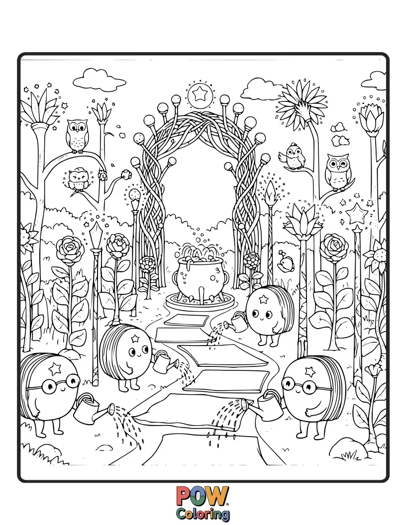 Free coloring page of A patch of colorful wands growing like flowers.