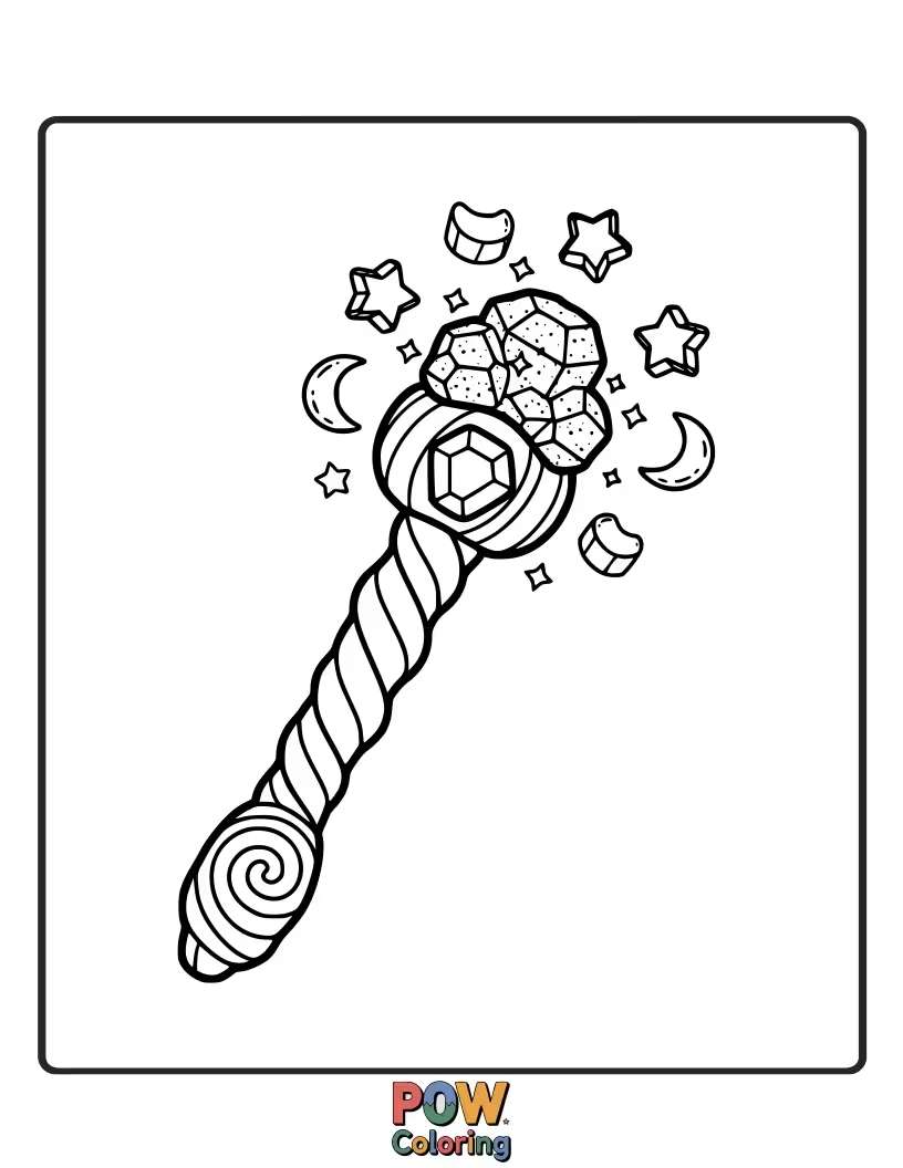 Free coloring page of Delicious-looking candy bars shaped like magical wands.