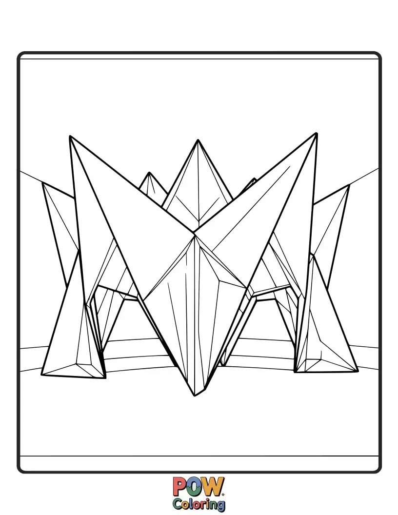 Free coloring page of An elegant pavilion folded from giant paper, creating stunning geometric shapes and intricate patterns.