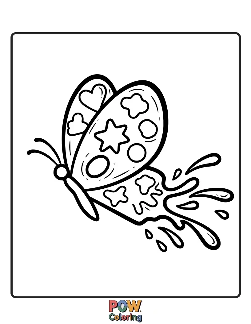 Free coloring page of A creative butterfly with paint-splattered wings, dipping its antennae into a vibrant art palette. Express yourself!