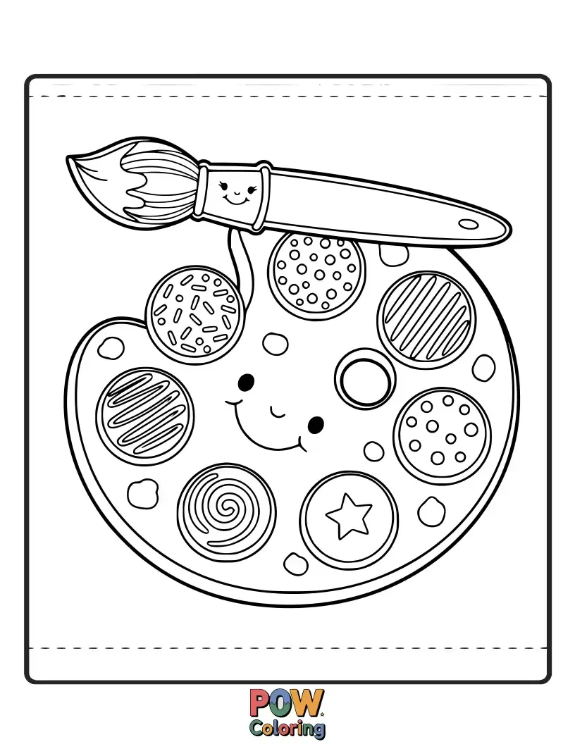 Free coloring page of Creative cookies shaped like artist palettes with colorful splatters. Paint your own masterpiece with these sweet treats.