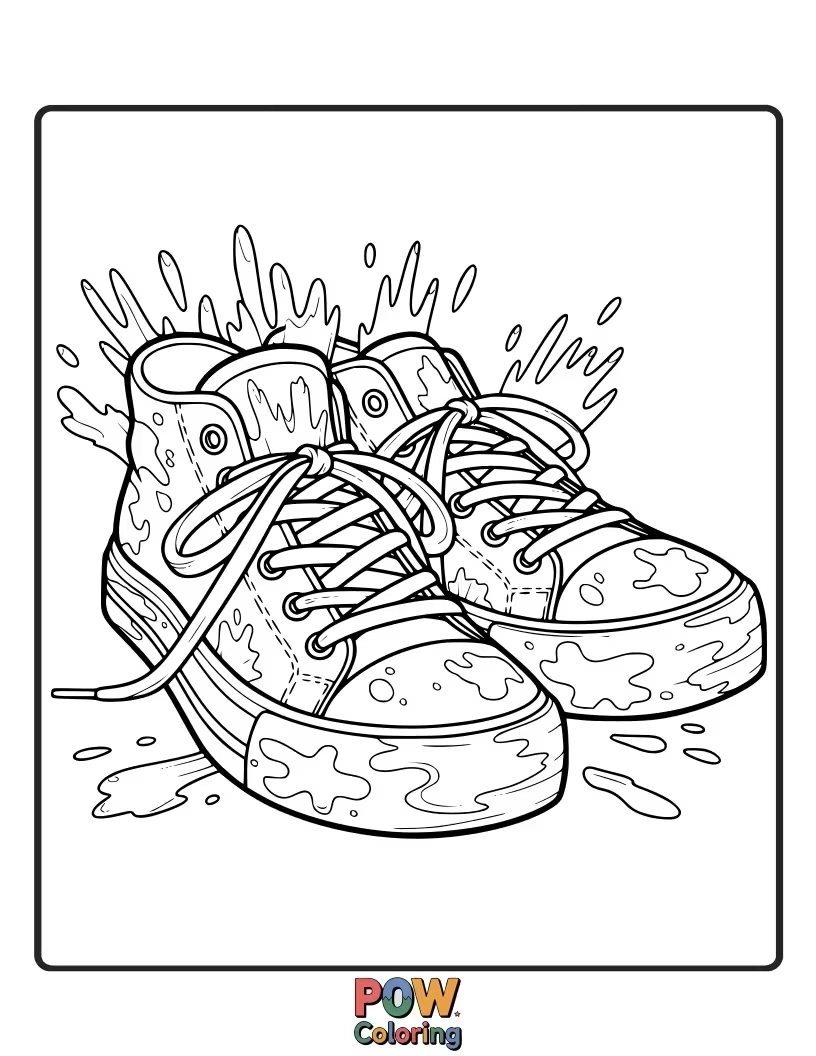 Free coloring page of Artistic splash is made in the sneakers with the colorful glow.