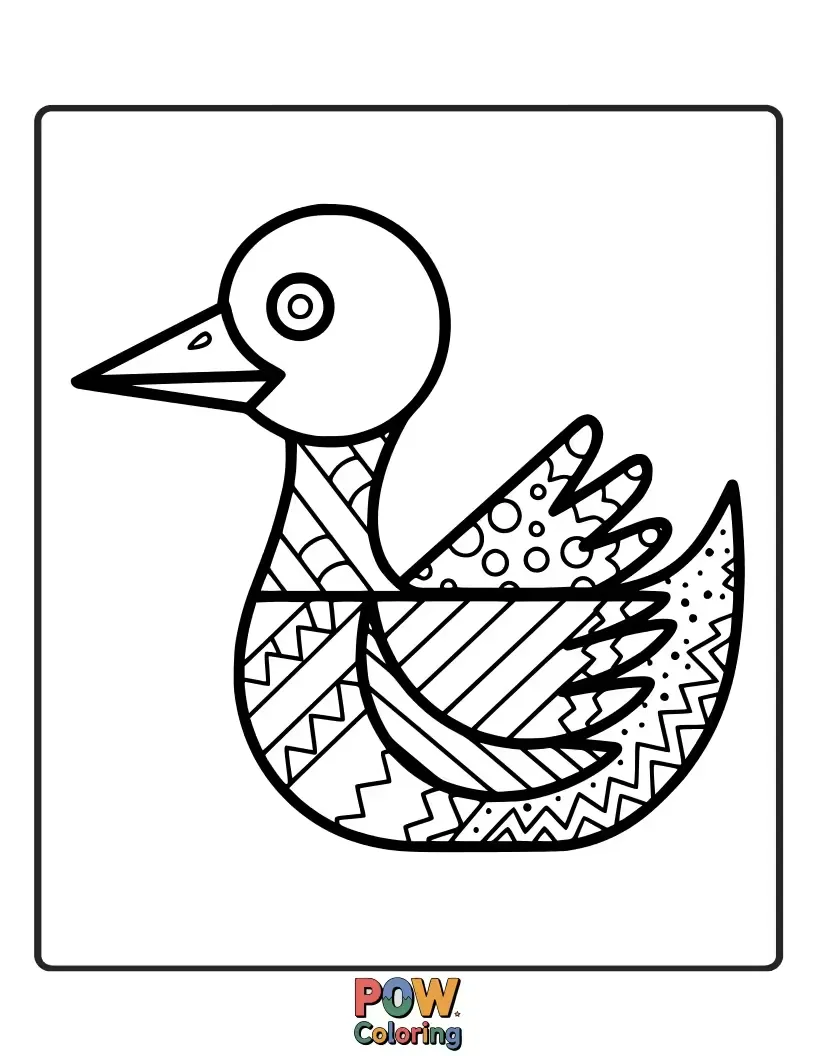 Free coloring page of This beautiful duck is rendered in a unique abstract style, with bold shapes and lines.