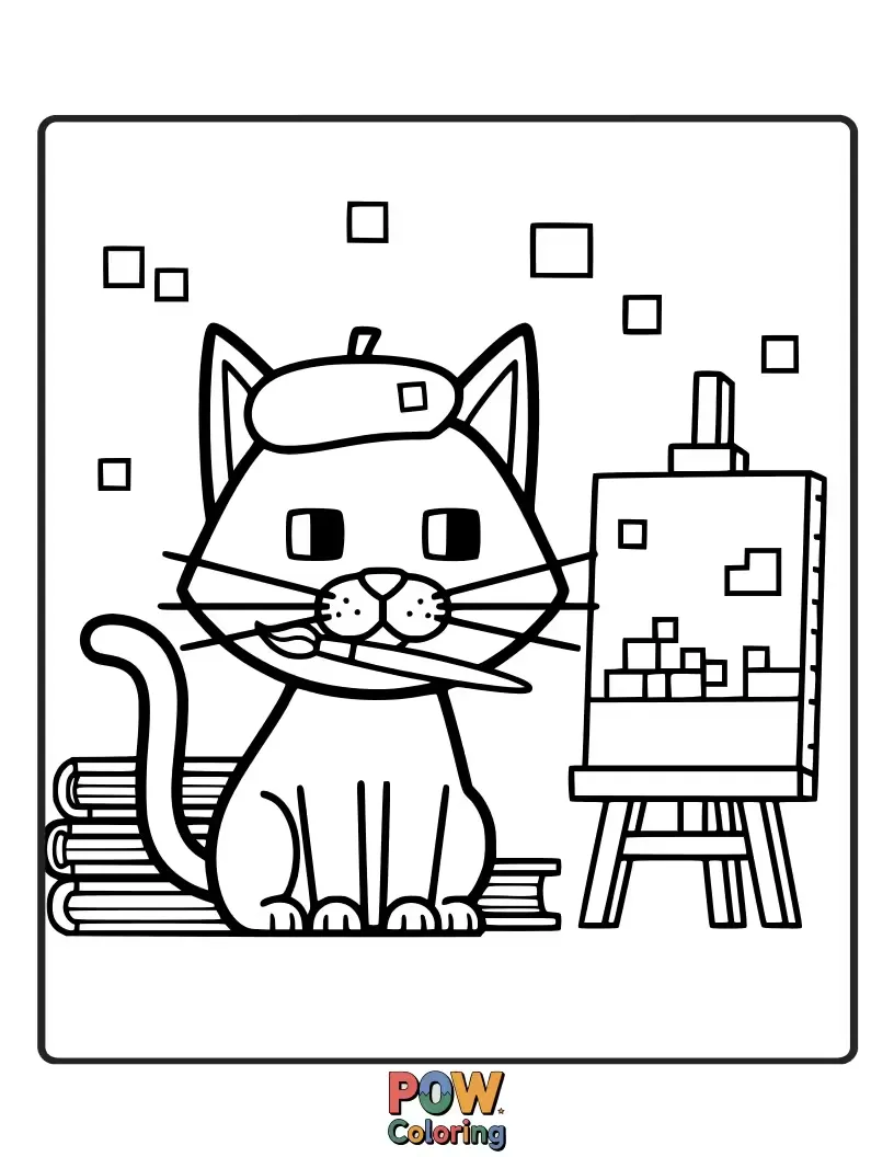 Free coloring page of An artist creates a fun, retro-style portrait of a pet using colorful, blocky pixels. A unique and playful take on pet art.
