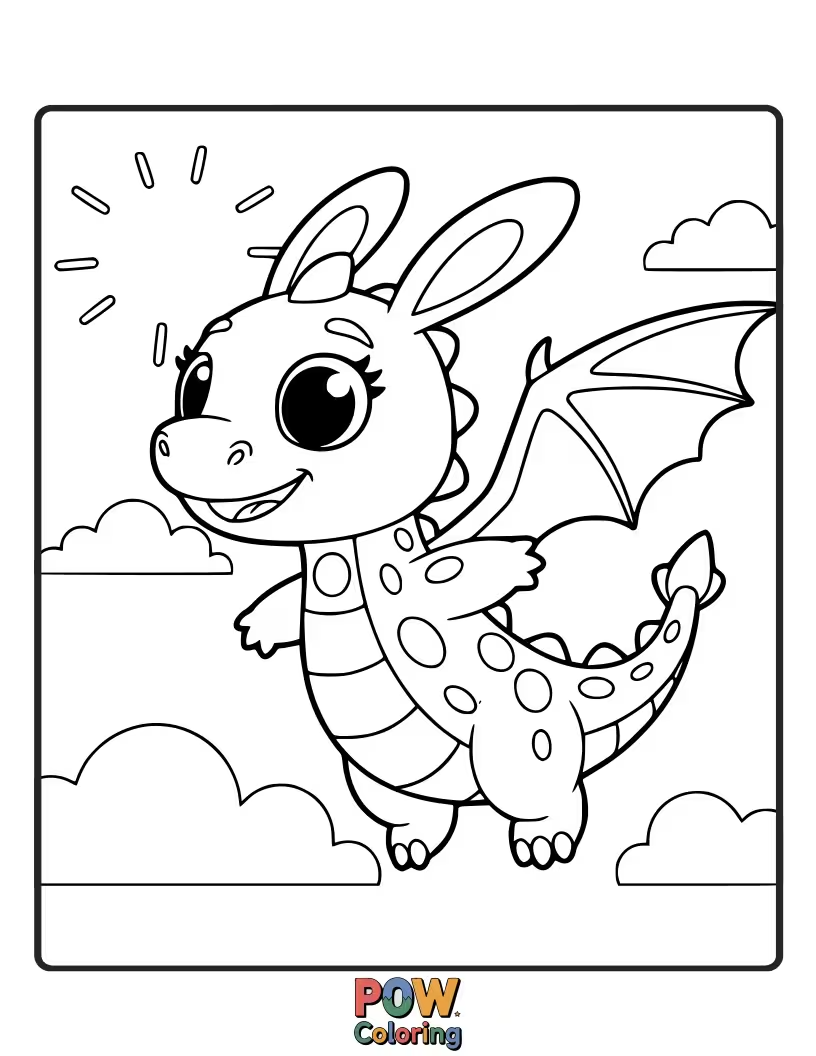 Free coloring page of This bouncy baby dragon is leaping from one giant jellybean to another. A sugary obstacle course!