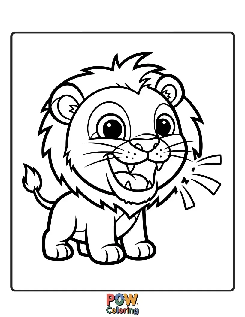 Free coloring page of A happy cub lets out a soft, giggling growl, its mane just starting to sprout. Adorably funny.